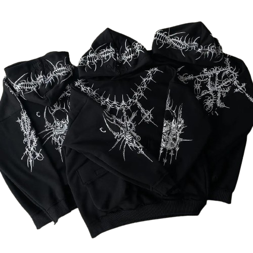 Front & Back Cyber Sigil Cross Hoodie